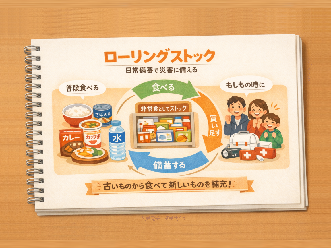 ローリングストック、考え方、備蓄、防災、減災、松栄電子工業株式会社、松栄電子、名古屋 松栄電子工業