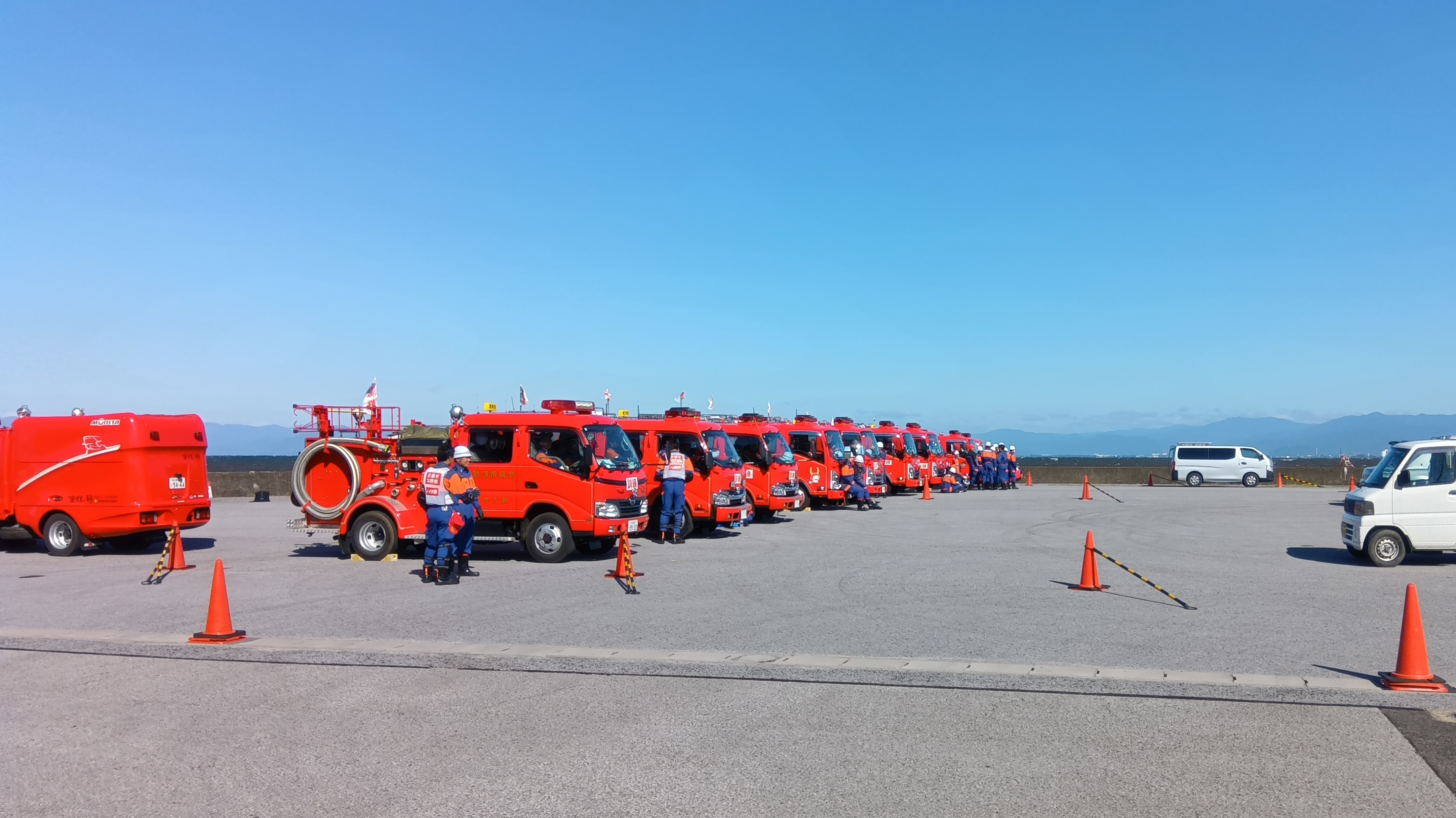 滋賀県防災訓練、彦根港、特別車両、消防団