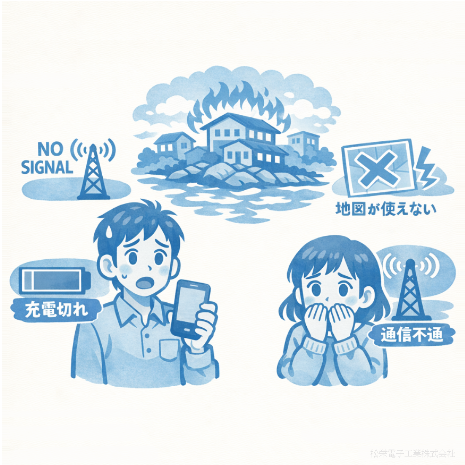 災害時の想定、 スマホの地図が使えないくなる